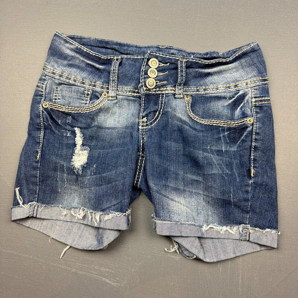Rue21 Denim Shorts Women's 0 Blue Distressed Frayed Cutoff Stretch Jean Jorts